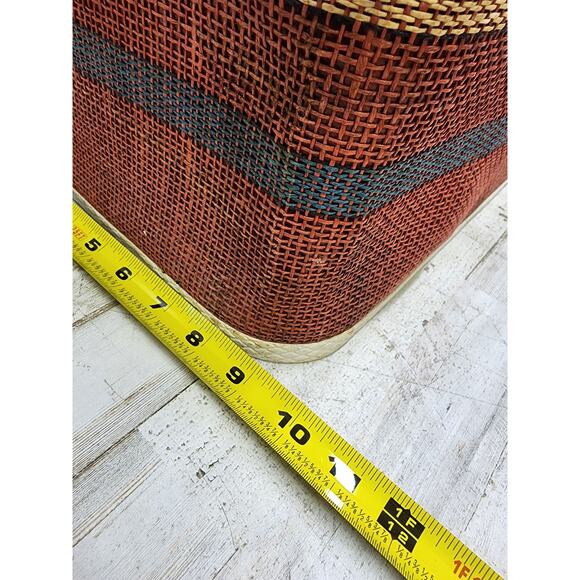 Vintage Red White Blue REDMON Woven Picnic Basket PATRIOTIC Americana Metal Hand - Picture 12 of 12